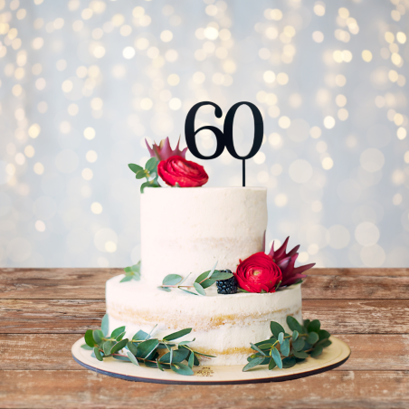 Number 60 Acrylic Cake Topper - Black