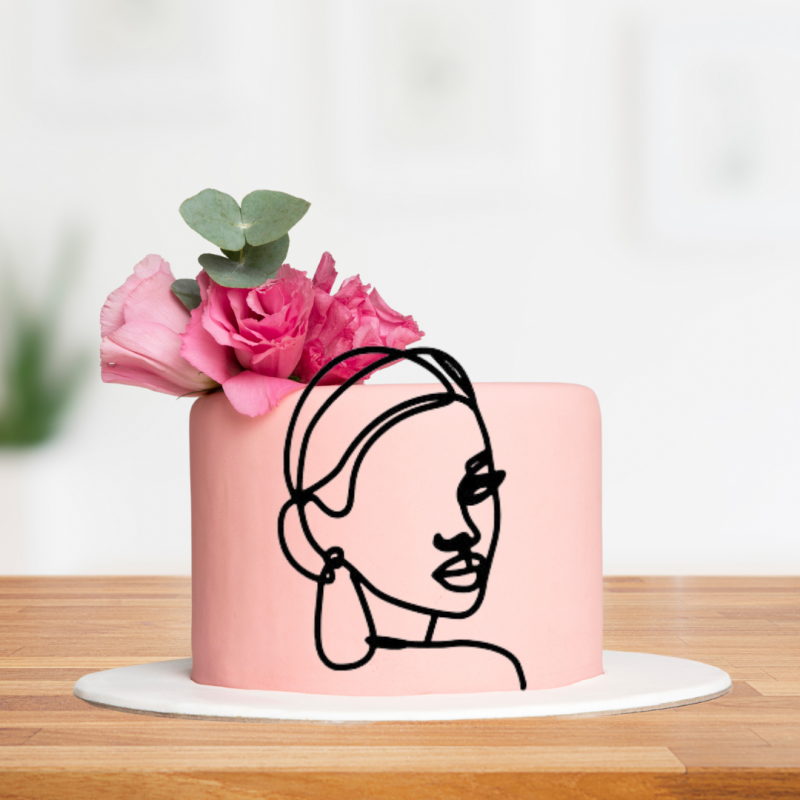 Minimalist Art Face Cake Sample 01 Topper Acrylic - Black