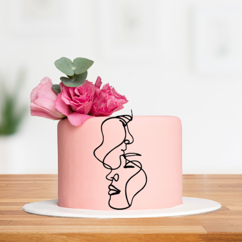 Minimalist Art Couple Face Cake Sample 02 Topper Acrylic - Black