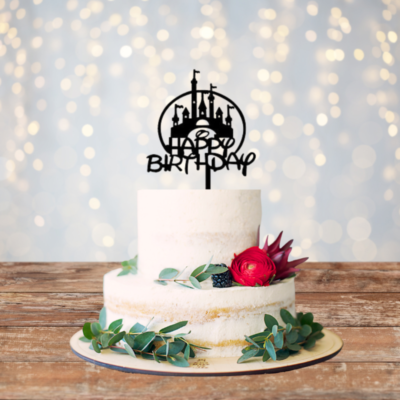 Disney Happy Birthday Acrylic Cake Topper - Black