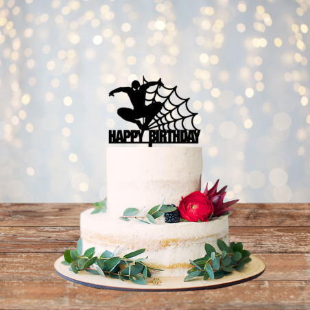 Spiderman Happy Birthday Acrylic Cake Topper - Black