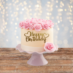 Happy Birthday Long Acrylic Cupcake Topper - Mirror Gold