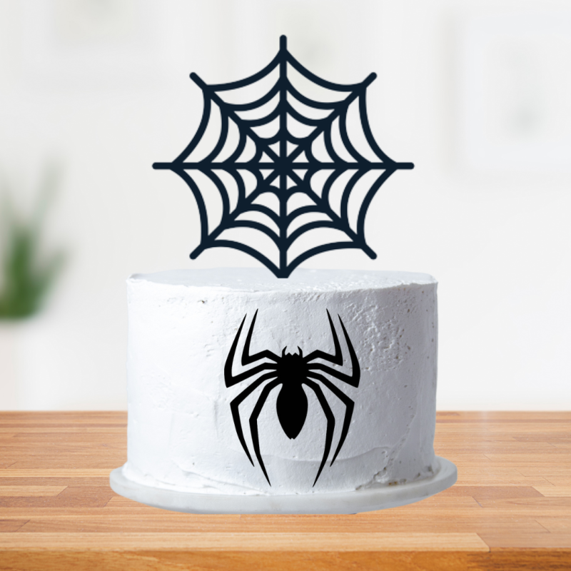 Spider And Web Acrylic Cake Topper Black - Set Of 2