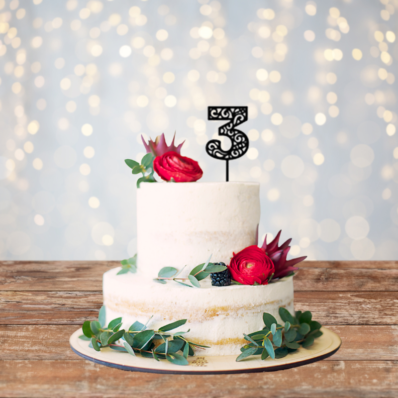 Number 3 Acrylic Cake Topper - Black