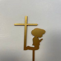 Boy And Cross Acrylic Cupcake Topper - Gold Mirror