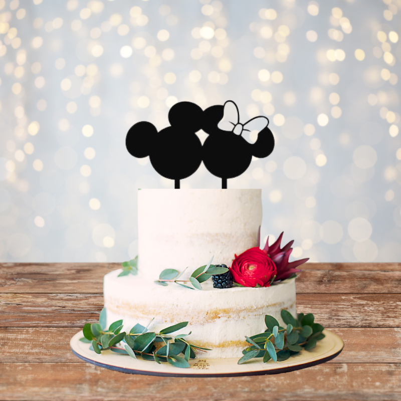 Mickey And Minnie Face Cake Topper - Black