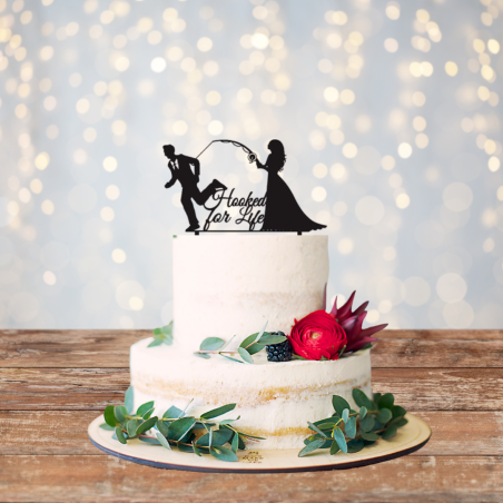 Hooked For Life Acrylic Cake Topper - Black