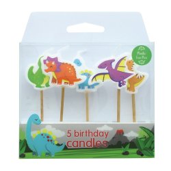 Dinosaur Candles With Bamboo Pic - Set 5 / 70mm