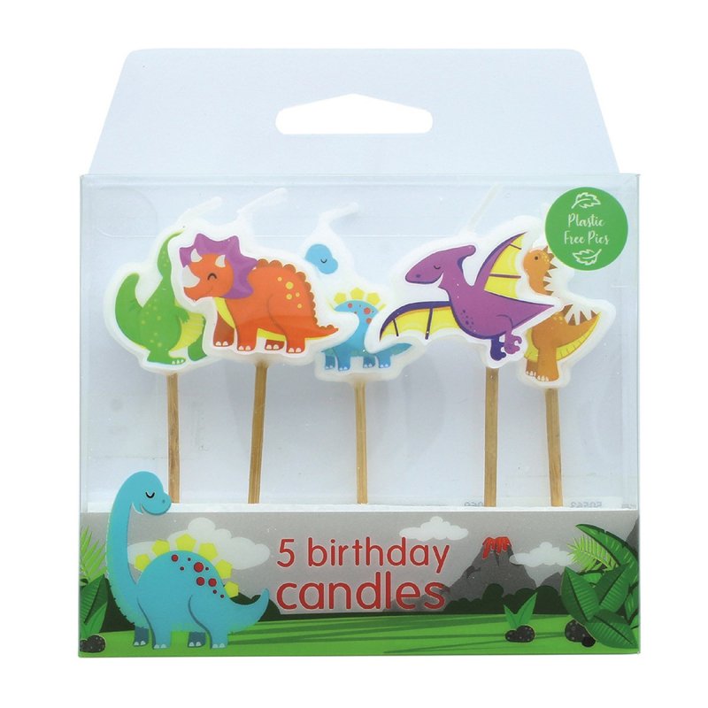 Dinosaur Candles With Bamboo Pic - Set 5 / 70mm