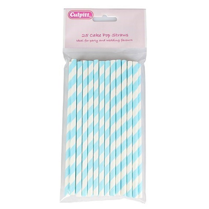 Candy Stripe Cake Pop Straws - Blue 25 Piece