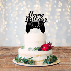 Playstation Happy Birthday Acrylic Cake Topper - Black